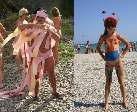 Natural Mud Camouflaging pics - Lightheartedness and ease are characteristic features of the practice of nudism and naturism