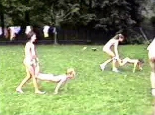A nudist gathering at the stadium and sports - Nudism helps overcome shyness and insecurities